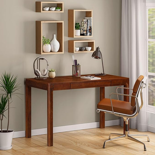 NTC Flow Modern Wooden Rectangle Desk Table with Hidden Drawer – Waterproof & Heat Resistant, Dark Walnut