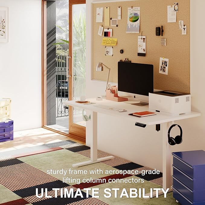 Monomi Electric Standing Desk, 47.2 Inch Height Adjustable Sit Stand Up Ergonomic Home Office Computer PC Desks, Gaming Writing Study Bedroom Rising Table, Tall Standup Workstation, White