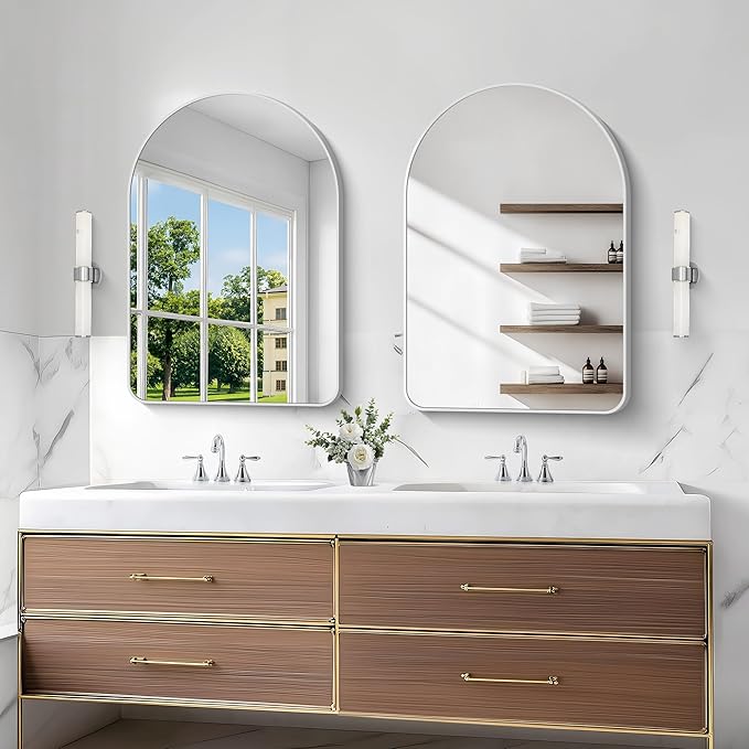 Arched Bathroom Mirror, 26"x38" Silver Arched Mirror for Bathroom, Wall Mounted Mirror, Black Vanity Wall Mirror w/Metal Frame for Bedroom, Entryway, Living Room, Hanging or Leaning Against Wall