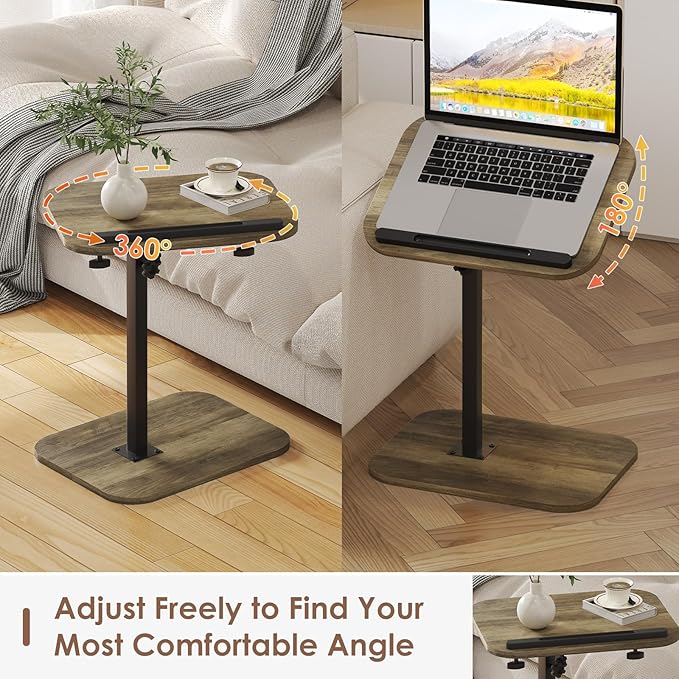 Sofa Couch Arm Table Tv Tray Small Bed Stand C Shaped Side End Tables for Living Room, Bedroom, Grey