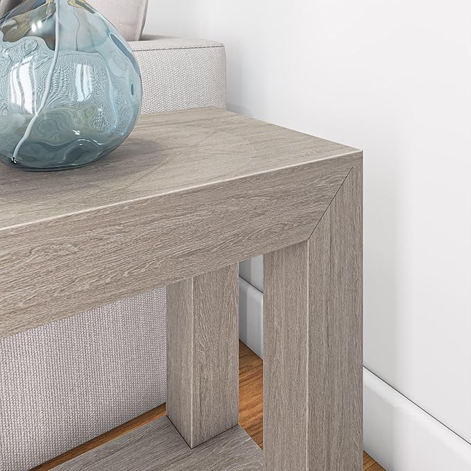 Plank+Beam Modern Rectangular Side Table with Shelf, 25", Solid Wood Narrow End Table for Living Room with Storage, Compact Bedside Table for Small Spaces, Seashell Wirebrush