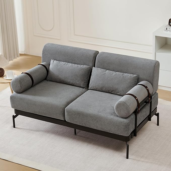 Modern Loveseat Sofa 59" Sofa Couch 2-Seater Sofa with Flexible USB Ports, Unique Cylindrical Armrests for Living Room, Grey