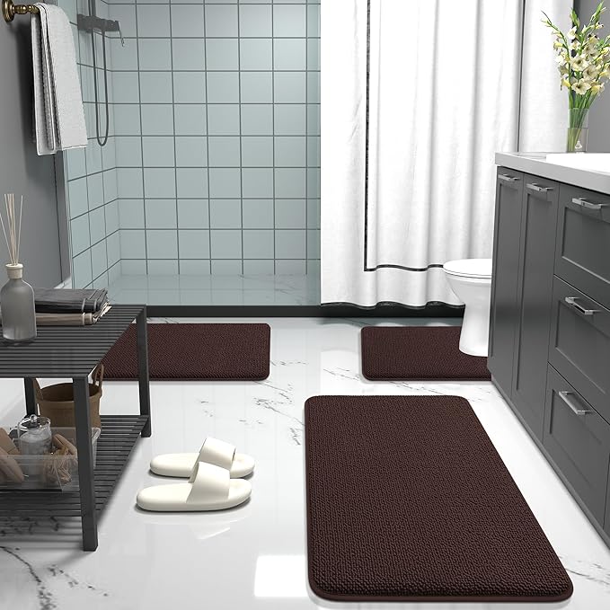 OLANLY Thick Memory Foam Bath Mat Rug 36x24, Extra Soft Absorbent Bathroom Rug, Quick Dry Bath Mats, Non-Slip, Machine Washable Carpet for Bathroom, Tub and Shower, Home Decor Accessories, Brown