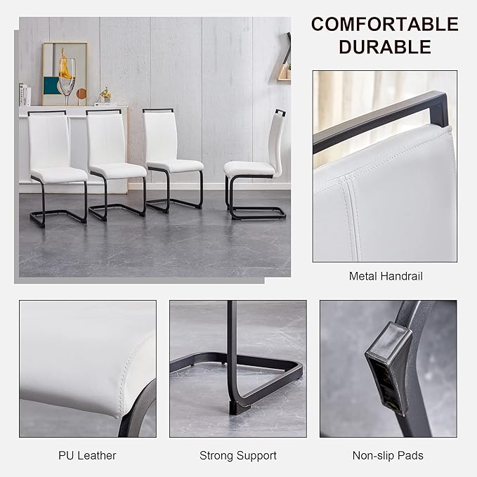 Dining Chairs Set of 8, Black Faux Leather with Metal Frame, Modern Kitchen Chairs with Padded Seat High Back for Dining Room, Kitchen, Living Room