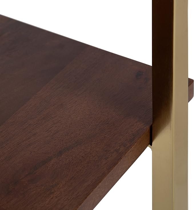 Kate and Laurel Abcott Midcentury Side Table, 20 x 12 x 24, Walnut Brown and Gold, Decorative Two-Tier Bedroom Nightstand Table with Genuine Marble Tabletop