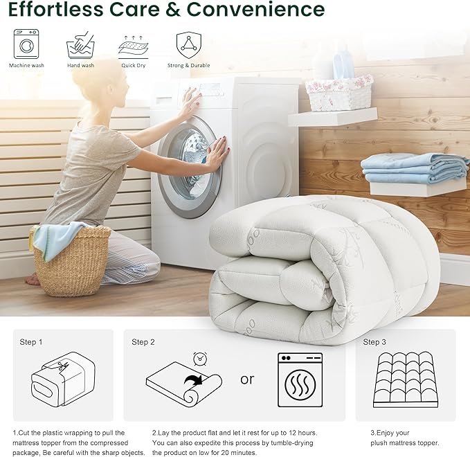 Love's cabin Full Size Mattress Topper, Rayon Derived from Bamboo, 900 GSM Mattress Topper Pad, Thick Pillow Top Mattress Pad with Stretches up 8"-20" Deep Pocket(54"x75")