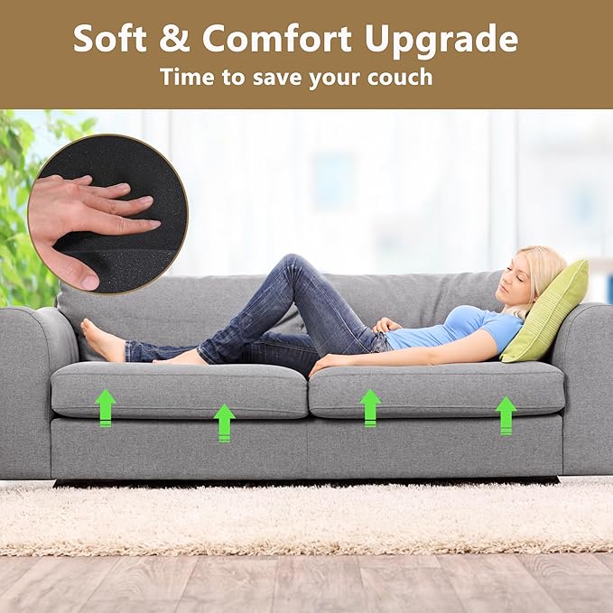moonoom 22"x22" Couch Cushion Support, Black Sofa Cushion Sagging Repair, Curved High Density Foam Replacement for Furniture Sagging Seat Sectional Loveseat Chair (2 Pcs)