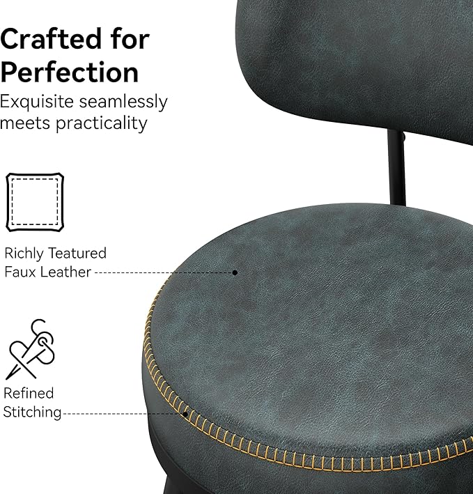 Counter Height Bar Stools, 26" H Swivel Barstools Set of 2, Faux Leather Kitchen Counter Stools with Back and Stylish Stitching, Metal Frame, Pub, Home Bar, Balck Green