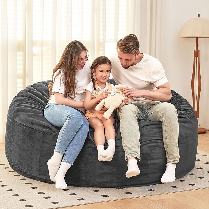 HABUTWAY Bean Bag Chair: Giant 6' Memory Foam Furniture Bean Bag Chair with Microfiber Cover - 6Ft,Grey
