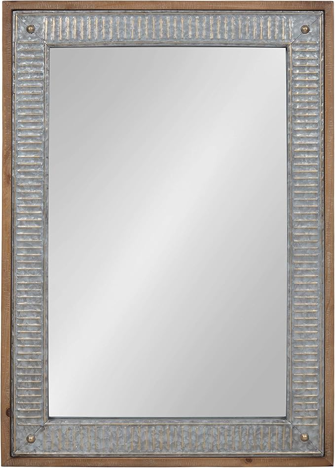 Kate and Laurel Deely Farmhouse Wood and Metal Wall Mirror, Rustic Brown