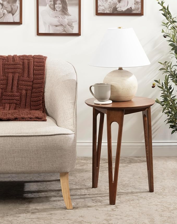 Kate and Laurel Kershaw Mid-Century Modern Round Side Table, 16 x 16 x 22, Walnut Brown, Transitional Circle Living Room End Table with Tapered Hairpin Legs for Use as Bedroom Nightstand Table
