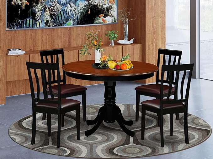 East West Furniture HLAN5-BCH-LC 5 Piece Dining Set Includes a Round Dining Table with Pedestal and 4 Faux Leather Kitchen Room Chairs, 42x42 Inch, Black & Cherry