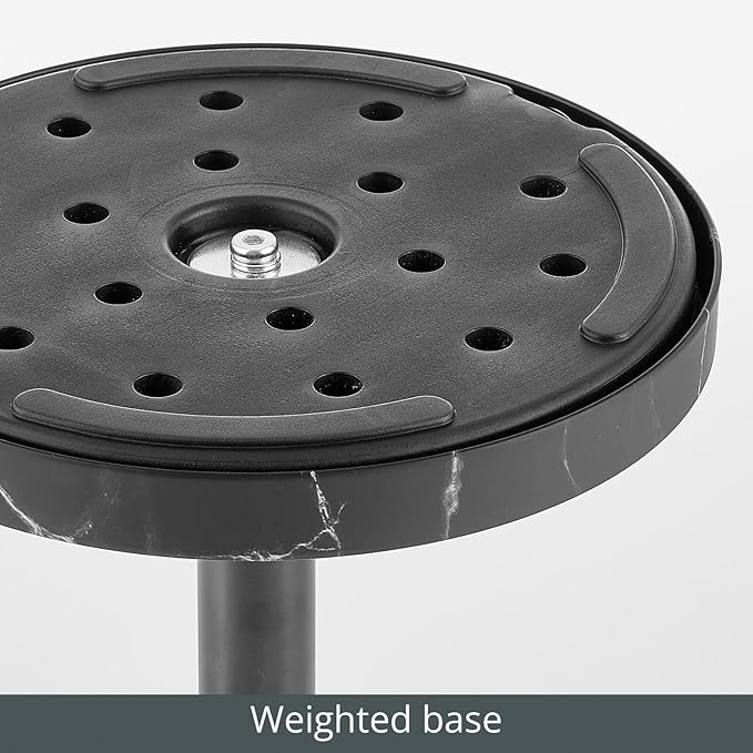 mDesign Glass Top Side/End Drink Table - Small Modern Round Accent Metal Nightstand Furniture for Living Room, Dorm, Home Office, and Bedroom - 9" Round - Clear/Matte Black Marble Print