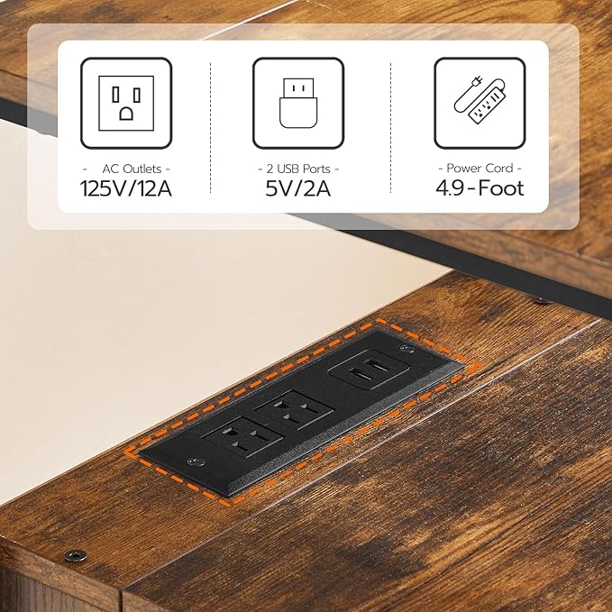 HOOBRO End Table Set of 2 with Charging Station, Nightstand with 2 Drawer & USB Ports & Power Outlets, Bedside Table for Small Spaces, Stable and Sturdy, for Living Room, Rustic Brown BF43UBZP201