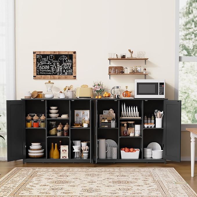 Iwell Storage Cabinet with 2 Doors and 4 Storage Shelves, Bathroom Cabinet, Cupboard for Living Room, Home Office, Entryway, Black