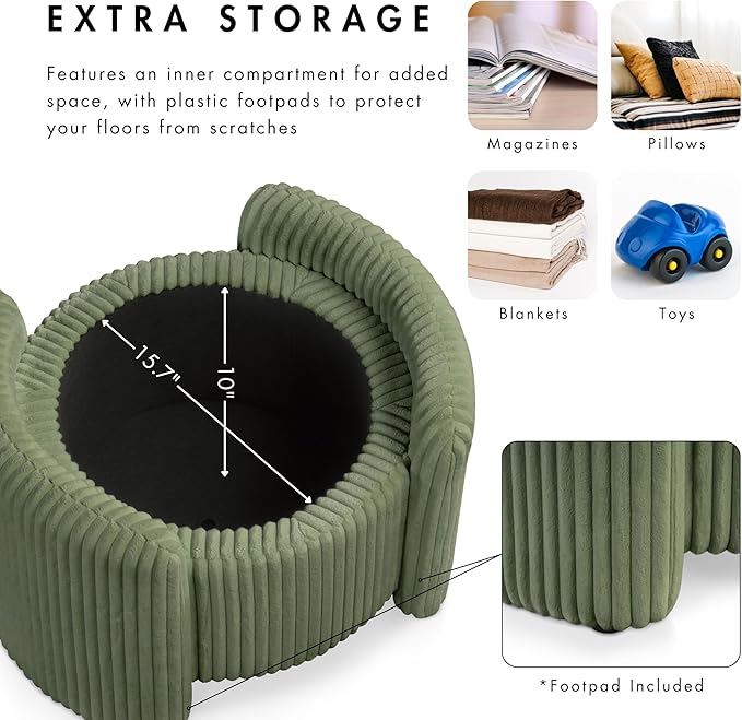 Furniture of America Lennox Modern Chenille 25-inch Round Storage Ottoman with Reversible Flip Top, Upholstered Footstool for Living Room, Bedroom, Entryway, Beige Pink