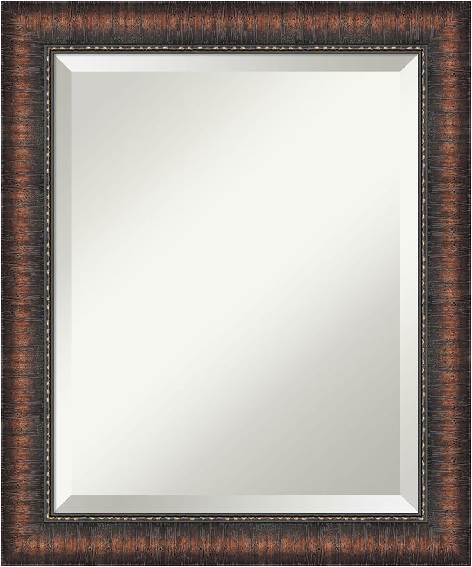 Amanti Art Brown Bathroom Mirror for Over Sink, 24x20 Caleb Brown Rectangle Vanity Mirror, Small Rustic Farmhouse Frame, Hangs Horizonally and Vertically, Bathroom Wall Decor, Beveled Edge