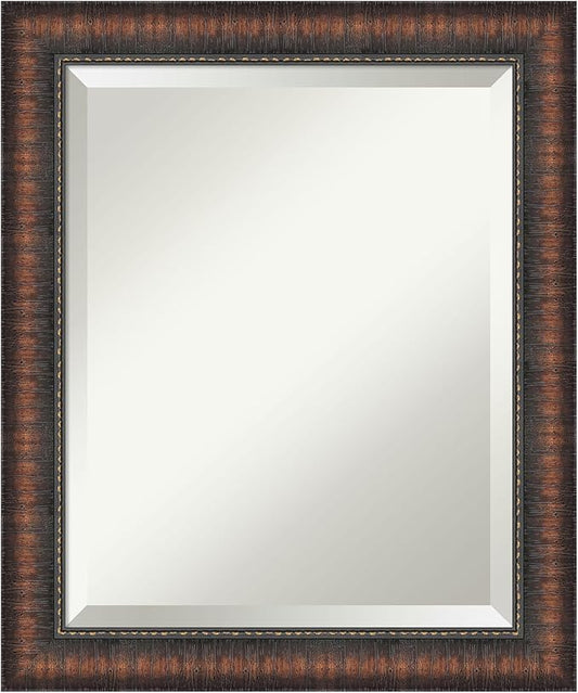 Amanti Art Brown Wall Mirror 24x20 Caleb Brown Rectangle Bathroom Mirror for Wall Decor Living Room, Small Rustic Farmhouse Frame, Hangs Horizonally and Vertically, Bathroom Decor, Beveled Edge