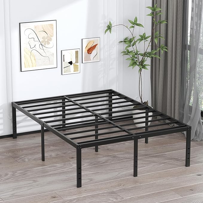 EMODA 20 Inch Tall Full Size Bed Frame with Large Storage Space, Easy Assembly Heavy Duty Metal Platform No Box Spring Needed, Noise Free, Black