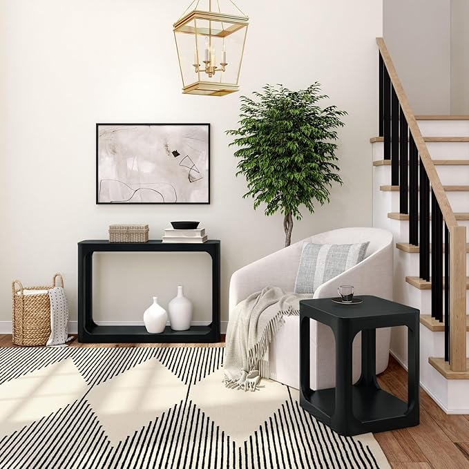 Plank+Beam Forma Console Table, 46 Inch, Solid Wood Sofa Table, Entryway Table for Hallway, Narrow Behind The Couch Table, Console Tables for Entryway, Living Room, Foyer, Easy Assembly, Black