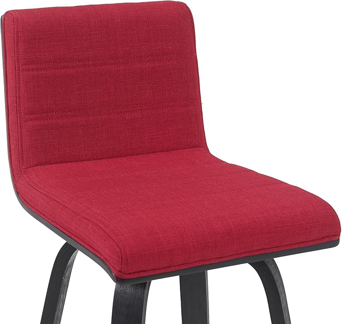Vienna Modern Swivel Bar Height Stool with Red Upholstered Seat and Brushed Wood Frame Set of 2