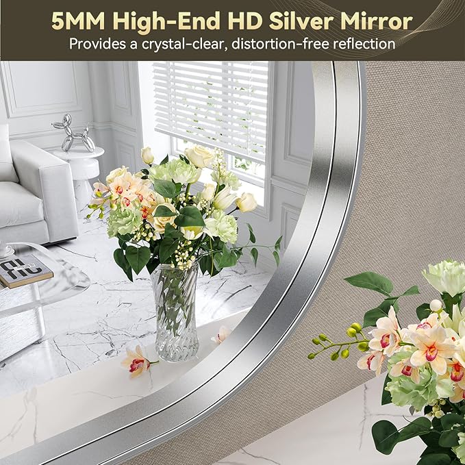 Brightify Arched Mirror, Arched Wall Mirror, 32 x 40 Inch Silver Arch Mirror, Metal Frame Silver Bathroom Mirror, Arched Top Bathroom Vanity Mirror for Living Room Bedroom Mantel Entryway Hallways