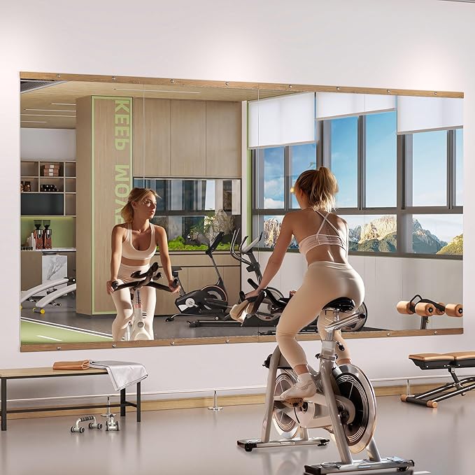 Hasipu 4Pcs 48''x24'' Home Gym Mirror Large Full Length Wall Mounted Full Body Mirror for Yoga Dance Fitness Exercise Studio Bedroom Garage, Frameless Tempered Glass Workout Mirrors Walnut Rectangular