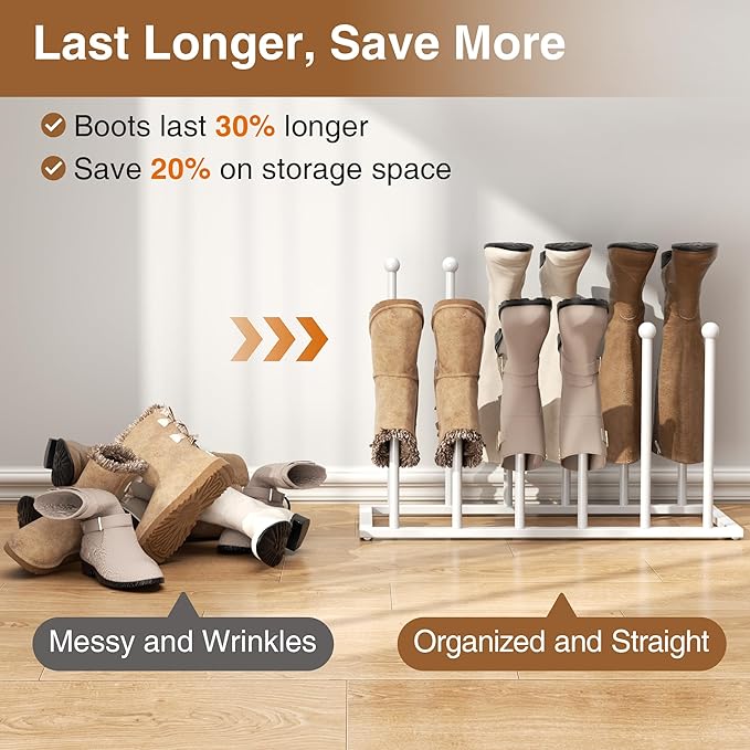 pickpiff Boot Rack Organizer Tall Boots, White Boot Storage Organizer Tall Boots for Closet, Entryway, Garage, Porch, Free Standing Shoe Racks for 6 Pairs