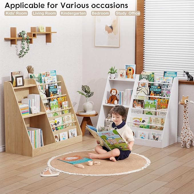 Lkeiyay 5 Tier Kids Bookshelf,Baby Bookshelf,Toy and Book Storage for Kids,Book Display Shelf,Natural