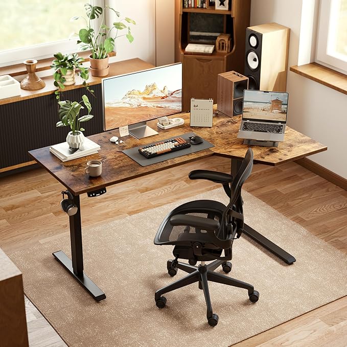 Agilestic Electric Standing Desk, L-Shaped 55 Inches Height Adjustable Desk, Sit and Stand up for Work Office Home, Ergonomic Rising Computer Table for Home Office with Splice Board, Rustic Brown