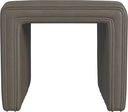 HomePop Modern Channel Tufted Faux Leather Ottoman Home Décor|Ottoman for Living Room & Bedroom - Pewter Gray Faux Leather