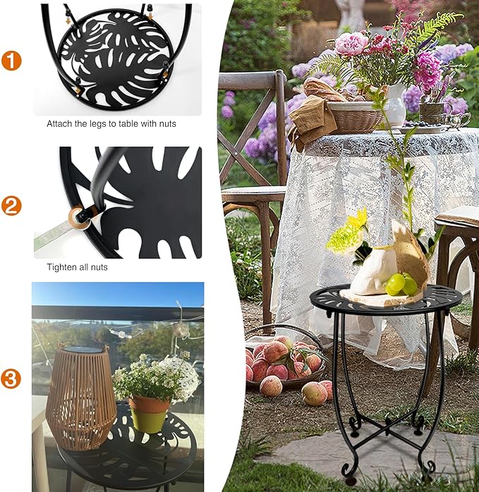 Outdoor Side Table for Small Spaces, Versatile 14 Inch Round Metal End Table for Patio Balcony Yard Porch Garden Bedside, Anti-Rust and Waterproof Accent Table for Indoor Outdoor Use, Easy Assembly