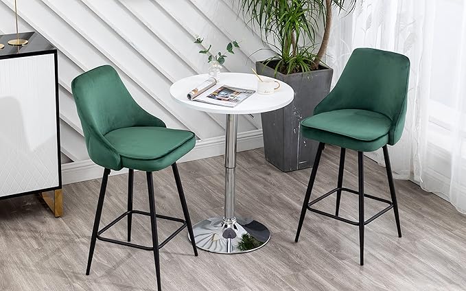 BTEXPERT Set of 2 Pack, Premium upholstered Dining 25" High Back Stool Bar Chairs, Green Velvet Tuftet Diamond Back