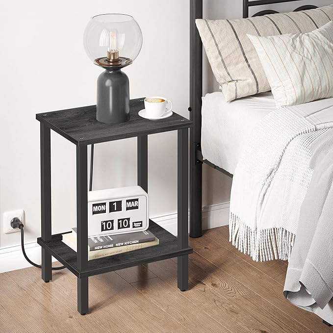 TUTOTAK End Table, Side Table, Nightstand, 2-Tier Storage Shelf, Sofa Table for Small Space, Living Room, Bed Room, Charcoal Grey TB01BY034