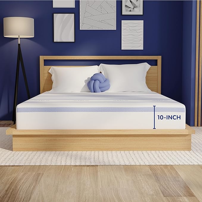 Vibe Gel Memory Foam Mattress, Fiberglass Free 10-Inch CertiPUR-US Certified Bed-in-a-Box, Full, White
