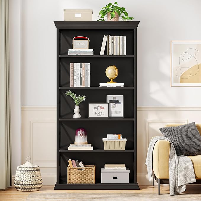 Tribesigns 6-Tier Bookcase, 71 Inches Industrial Bookshelves and Bookcases, Floor Standing 5 Shelf Display Storage Shelves Tall Bookcase for Home Office, Living Room, Bed Room, All Black