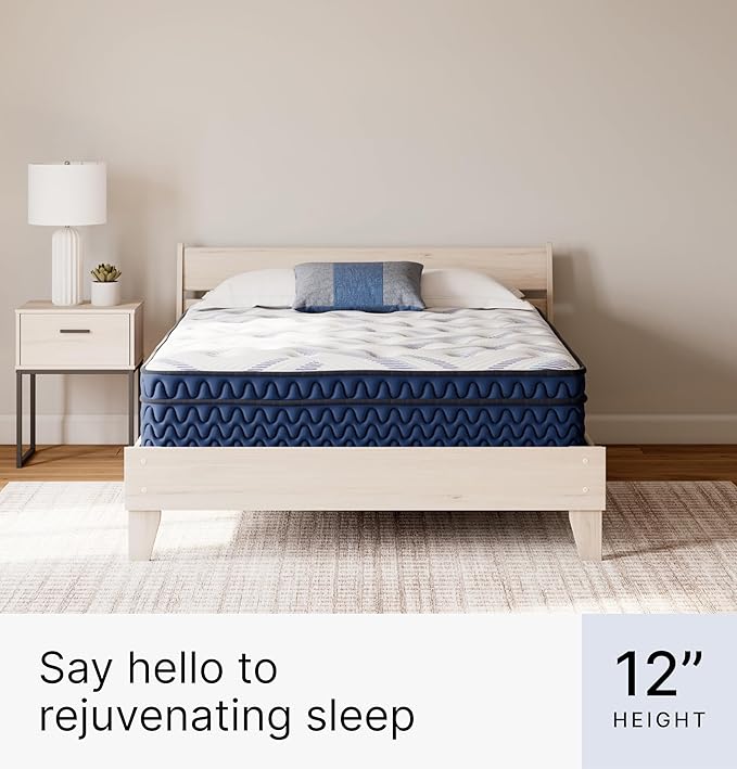 Signature Design by Ashley Queen Size Stack 12 Inch Hybrid Medium Plush Cooling Gel Infused Memory Foam Mattress for Pressure Relief, Fiberglass Free, Mattress in A Box
