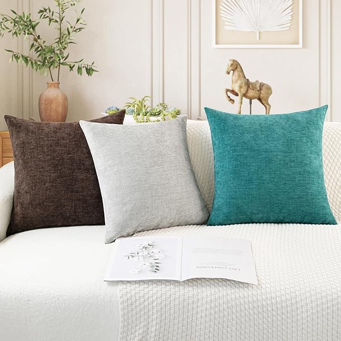 CaliTime Throw Pillow Covers Decorative 18 X 18 Inches Pack of 4 Cozy Chenille Cushion Cases for Couch Sofa Bed Living Room Home Coffee