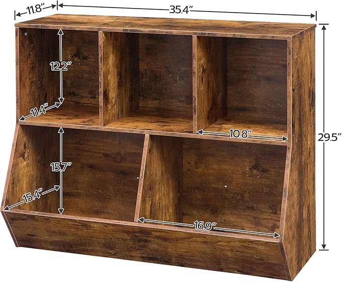 HOOBRO Kids Bookshelf, Bookcase Footboard, Toy Storage Cubby, 35.4" L Children's Toy Shelf, Toy Storage Cabinet, Fit for Children's Room, Playroom, Hallway, Kindergarten, Rustic Brown BF32CW01