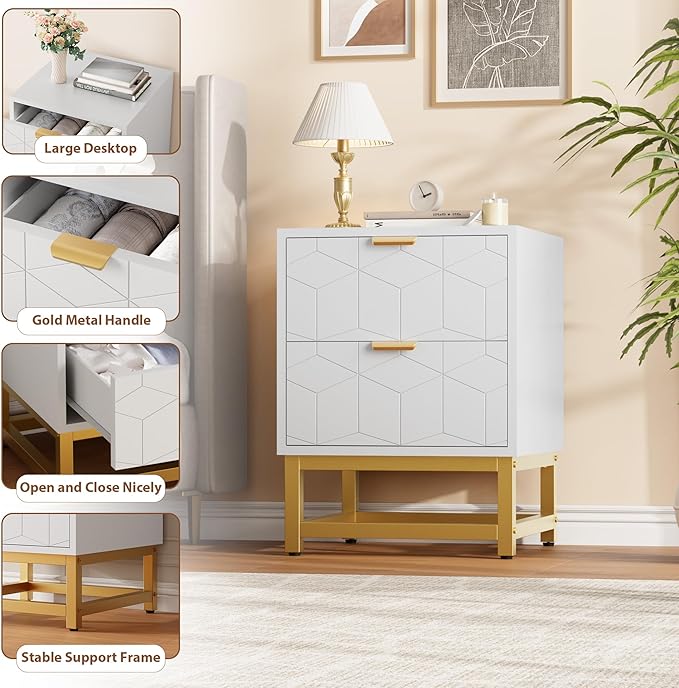 GAOMON White 2 Drawer Dresser, Small Dresser＆Chest of Drawers, Modern Nightstand for Bedroom, End Table with Drawer for Living Room, Hallway, Entryway