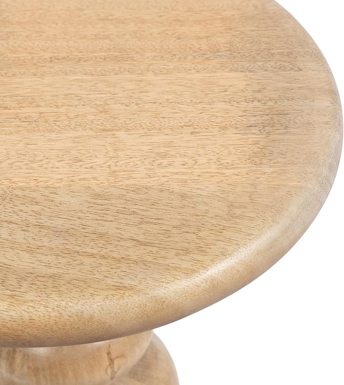 Kate and Laurel Tirollo Modern Round Drink Table; 10 x 10 x 22; Natural Wood; Living Room Accent Pedestal Table with Turned Base for Use as Indoor Plant Stand