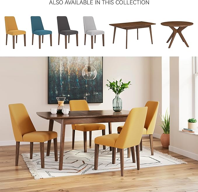 Signature Design by Ashley Lyncott Contemporary Dining Room Upholstered Side Chair with Foam Cushion, 2 Count, Yellow & Brown