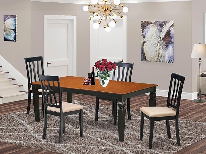 East West Furniture LGAN5-BCH-C 5 Piece Kitchen Table Set for 4 Includes a Rectangle Dining Room Table with Butterfly Leaf and 4 Linen Fabric Upholstered Chairs, 42x84 Inch, Black & Cherry