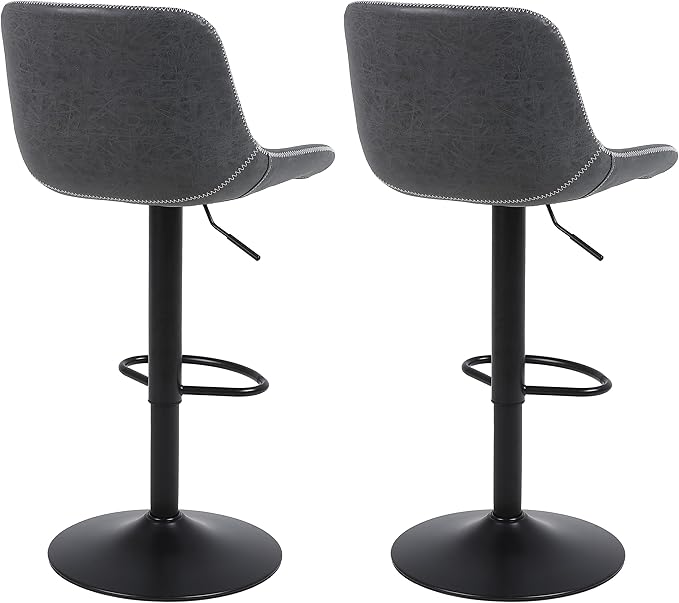 Bar Stools, Swivel Counter Height Barstools with Back, Adjustable Modern Bar Chairs, Tall Armless PU Leather Kitchen Island Stool (Black 02, Set of 3)