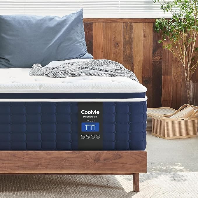 Coolvie 14 Inch California King Mattress, Hybrid Cal King Mattresses in a Box, Medium Firm Feel, 4 Layer Premium Foam with Pocket Springs with Fiberglass Free, Best Mattress in a Box
