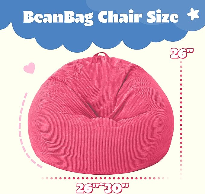 HABUTWAY 2 FT Bean Bag Chair,Giant Bean Bag Chairs,Big Bean Bags with Memory Foam Filled, Large Beanbag Chairs with Soft Corduroy Cover-Pink