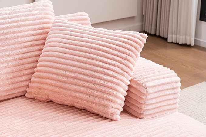 Oversized Chaise Daybed Lounge Sleeper Chair Sofa Bed Indoor, Fluffy Corduroy Upholstered Sleeper Recliner Sofabed Extra Wide Full Foam Cloud Sofabed W/3 Pillows for Home/Apartment Living Room Bedroom