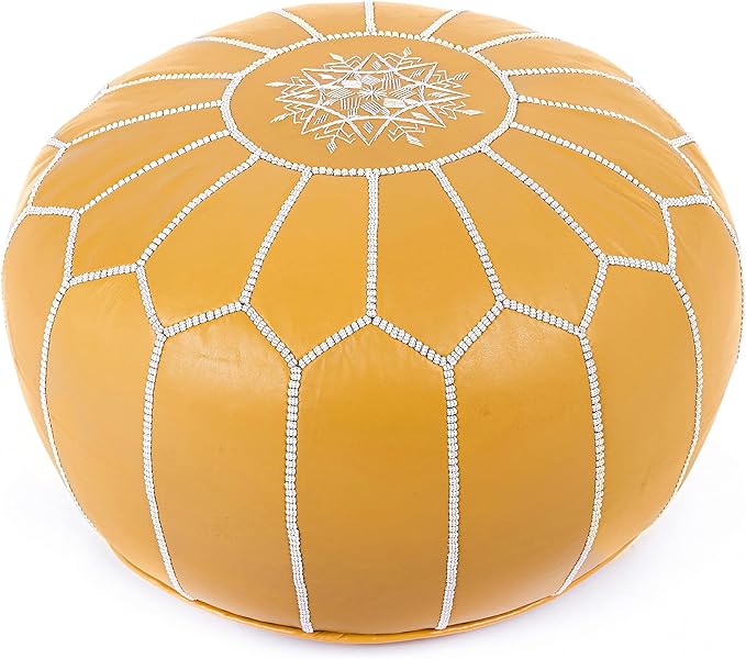 Marrakesh Gallery Genuine Leather Round Pouf Unstuffed - Moroccan Ottoman Footstool, Footrest Cover - Boho Decor - Bohemian Living Room, Bedroom, Kids Room, Gift & Wedding
