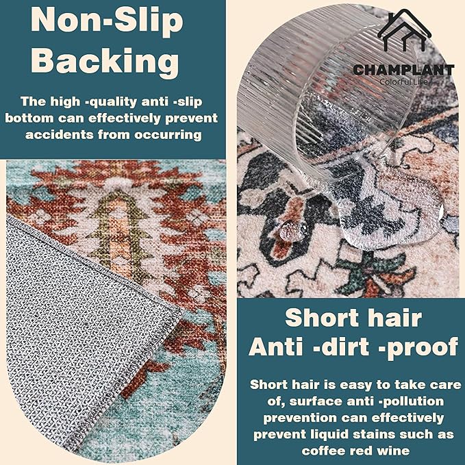 Area Rug 9x12 Washable Gray Vintage Traditional Mat Distressed Indoor Foldable Thin Retro Accent Floral Non Slip Carpet for Living Room Dining Room Office