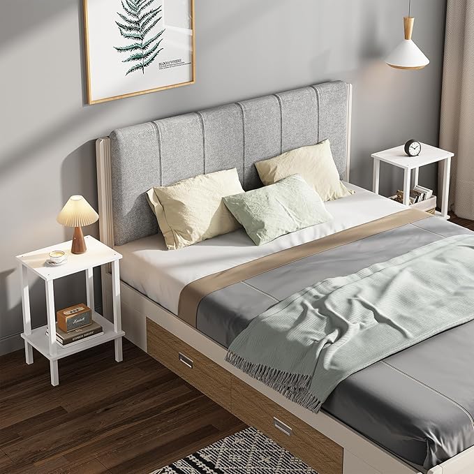 TUTOTAK End Table, Set of 2, Side Table, Nightstand, 2-Tier Storage Shelf, Sofa Table for Small Space, Living Room, Bed Room TB01BW035
